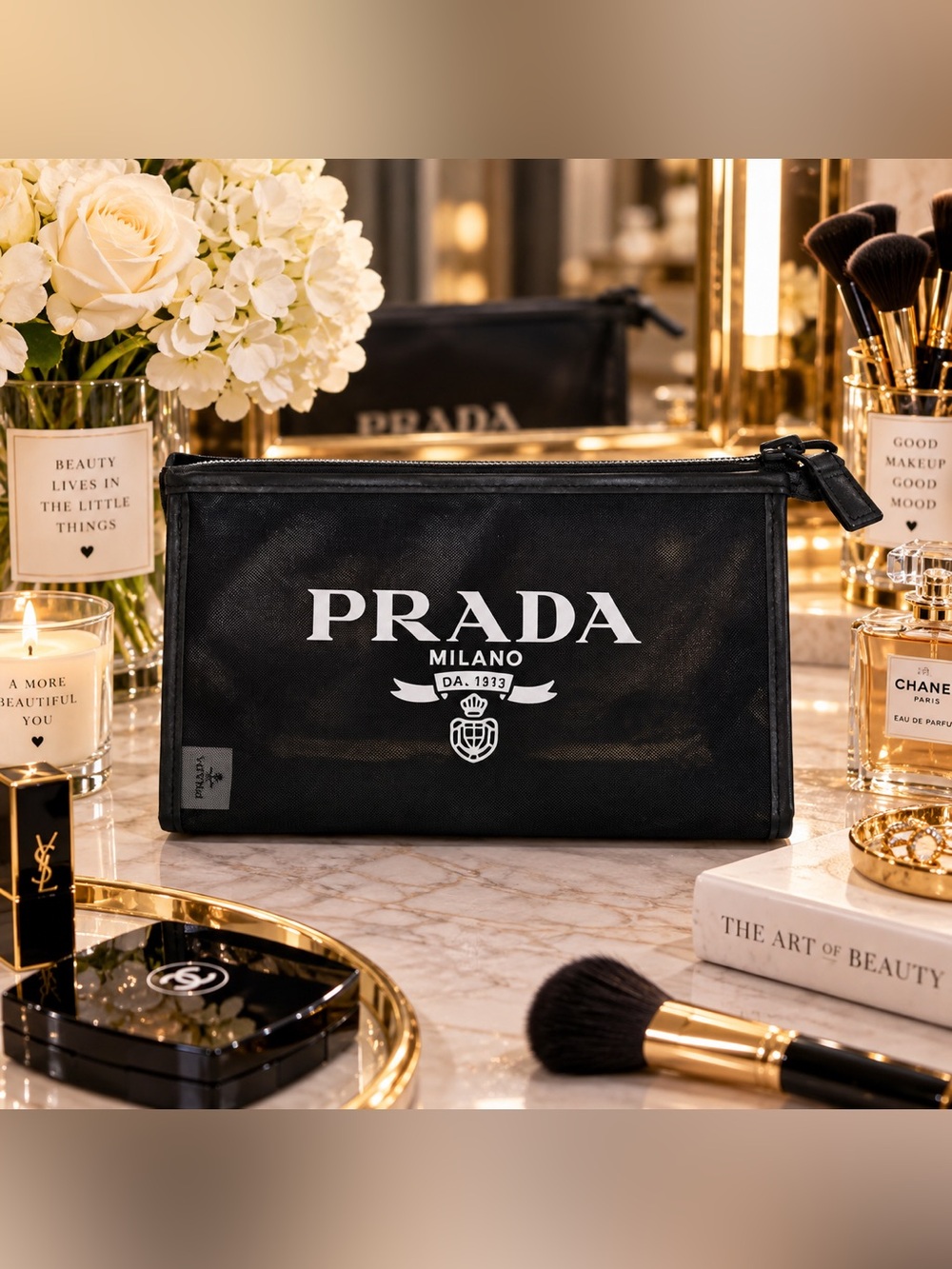 New Black Mesh Cosmetic / Makeup Pouch – 10” × 6.5” × 3”